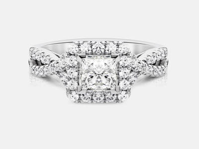 Ariana princess cut engagement ring set with 44 round brilliant diamonds totaling 0.43 carats.  Center stone sold separate.  $3400.00